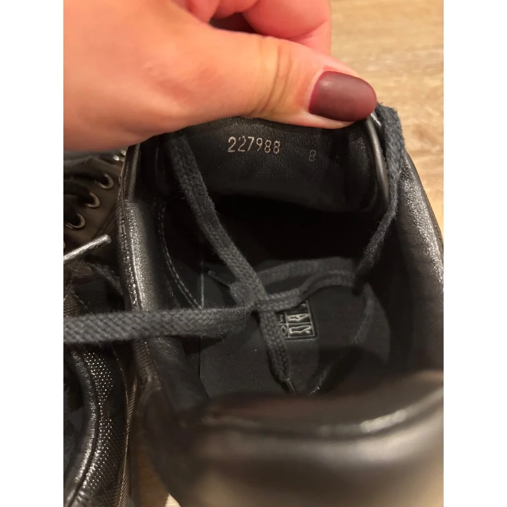 Gucci GG Embossed Leather Sneakers Low Top Lace Up Black Designer Shoes - Picture 6 of 14